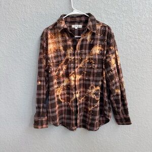 Flannel Bleach Dyed Hippie Shirt Size Large